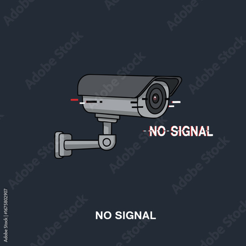 Vector illustrator of a CCTV camera that has no signal with a black background