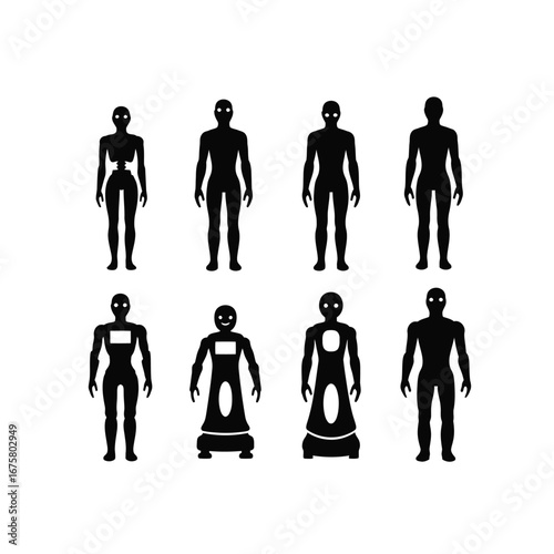 Physiotherapy Robot Silhouettes A Collection of Diverse Poses and Designs for Medical Illustration