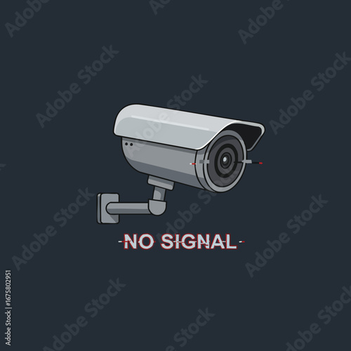 Vector illustrator of a CCTV camera that has no signal with a black background