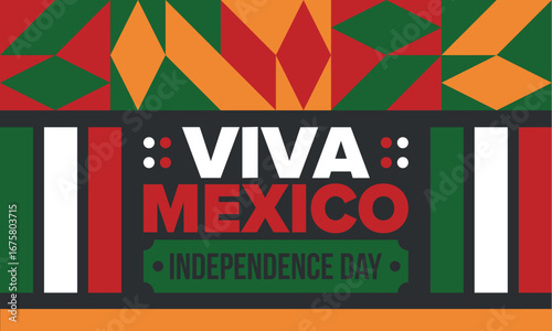 Viva Mexico. Mexican Independence Day. Happy holiday. Celebrate annual in September 16. Freedom day. Patriotic mexican design. Poster, card, banner, template, background. Vector illustration