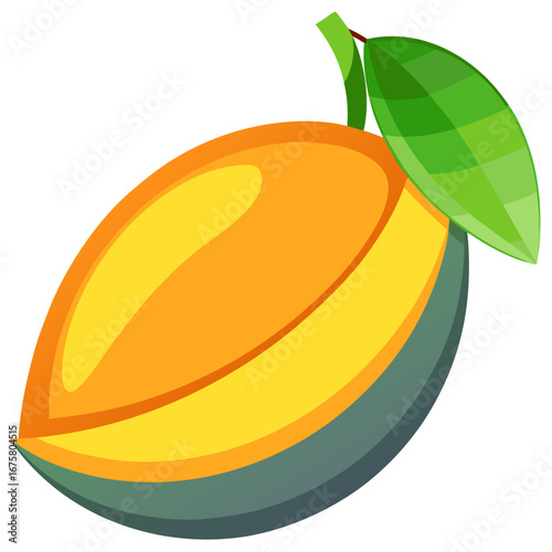 Fresh, juicy mango fruit illustration with vibrant colors and a green leaf, perfect for food blogs, healthy eating campaigns, and tropical designs, evoking summer vibes