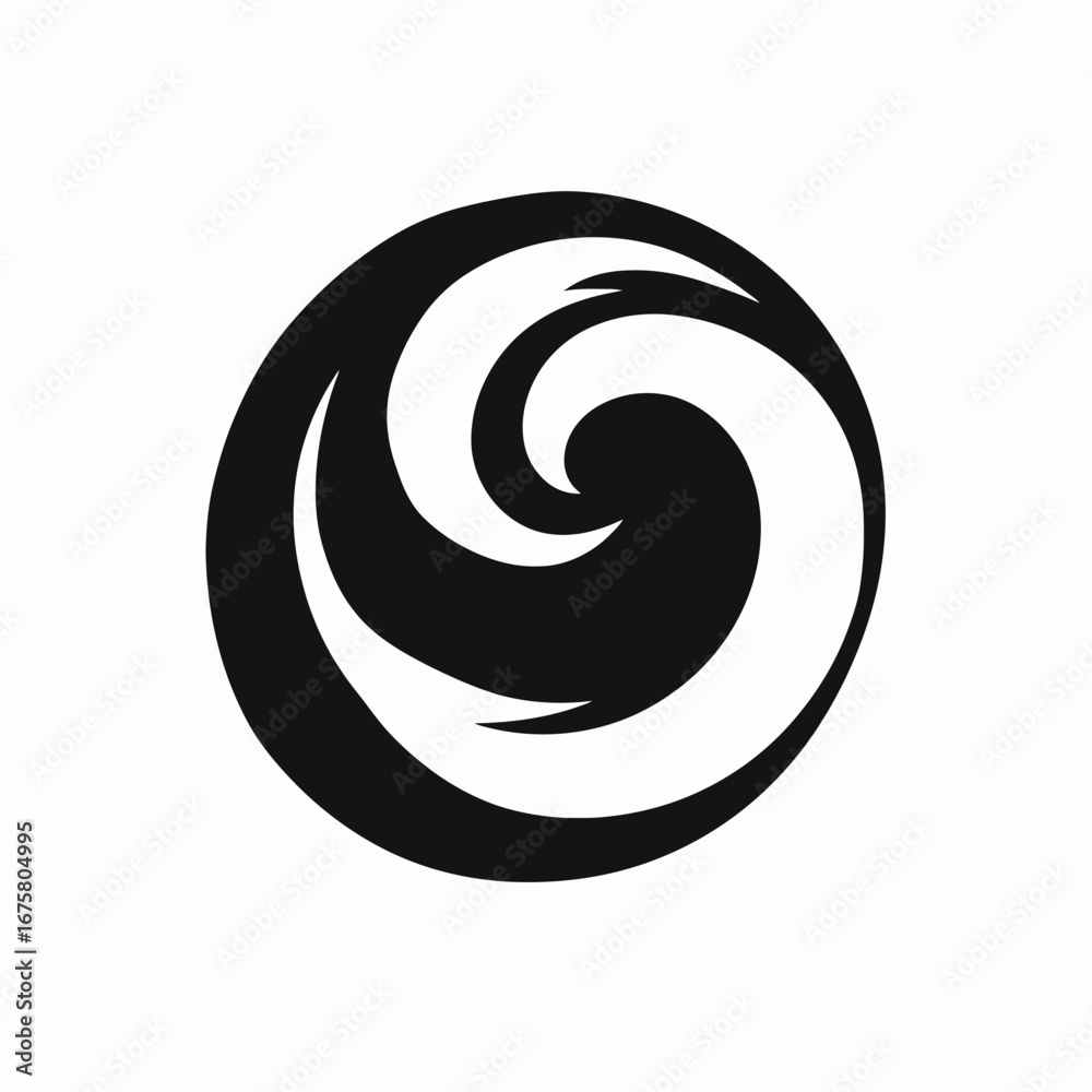 Fototapeta premium Dynamic abstract flowing wave with spiral vector black and white silhouette