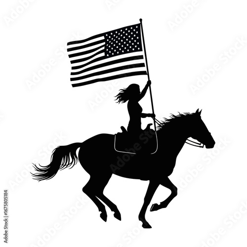 horse and jockey Holding the US flag in hand