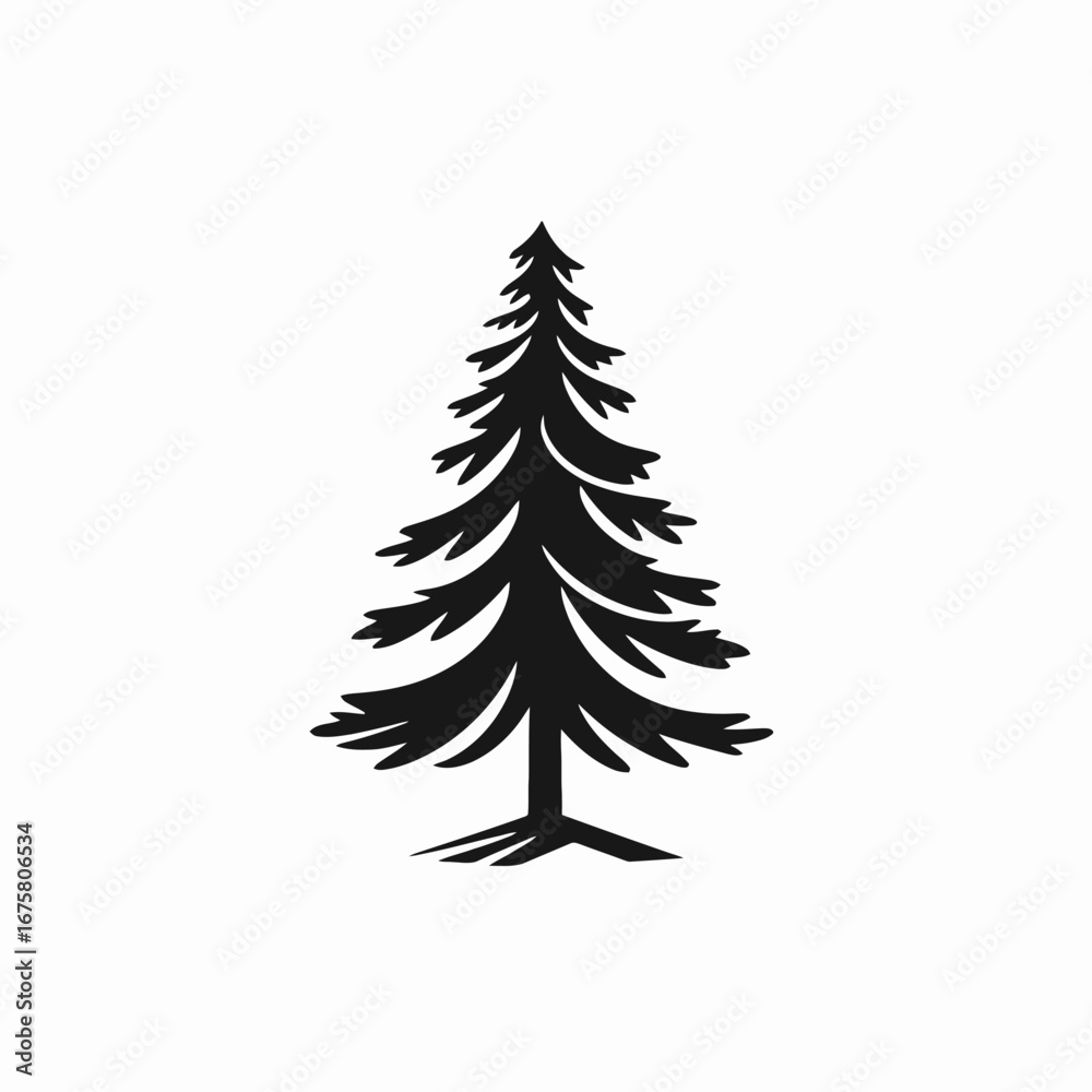 Obraz premium Striking evergreen pine tree isolated, representing nature's beauty in a black silhouette