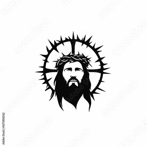Depiction of Jesus Christ wearing Crown of Thorns black silhouette