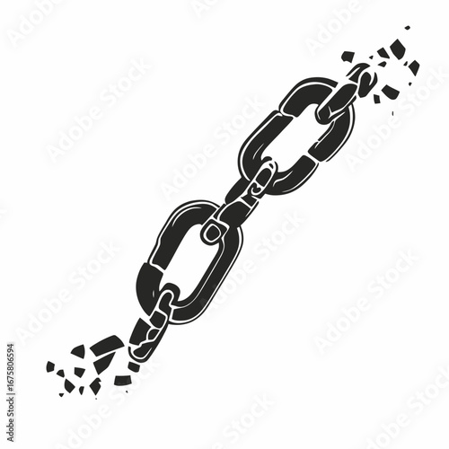 Shattered chain links represent freedom, breaking away, with a stylized silhouette