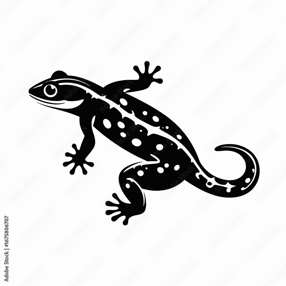 Naklejka premium Adorable gecko, sleek and spotted, rendered as a captivating black silhouette