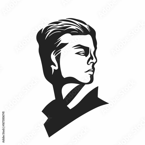 Handsome man with strong features depicted in a monochromatic silhouette