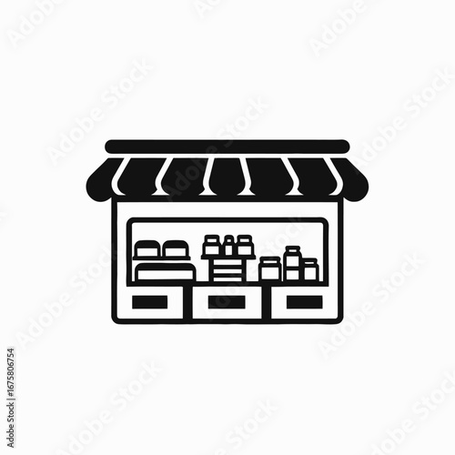 Charming black market stall outline vector art shop front silhouette