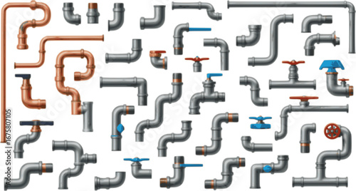 Collection of realistic plumbing pipes from different materials. Detailed illustrations.
