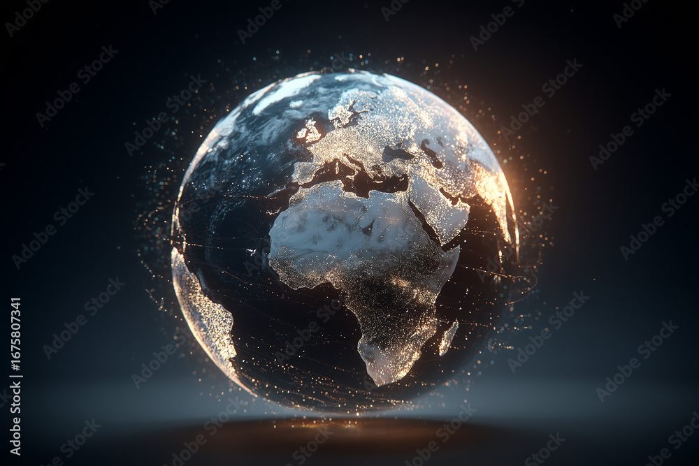 Fototapeta premium Digital Earth Globe in Dark Space with Glowing Lights