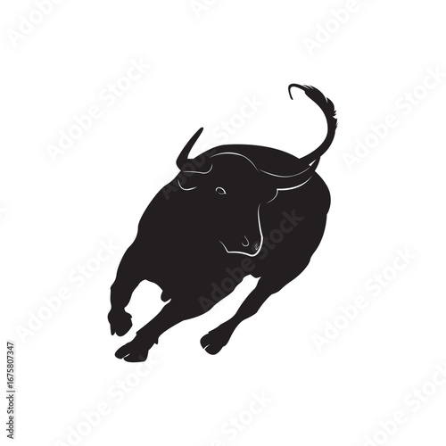 Charging bull silhouette. Dynamic bull mid charge perfect for finance, sports, and bold logos.