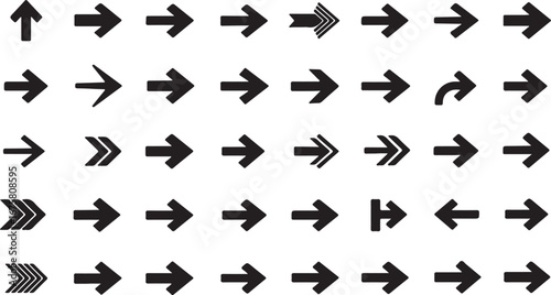 Diverse Set of Black Arrow Icons Pointing in Various Directions on White arrows pointer