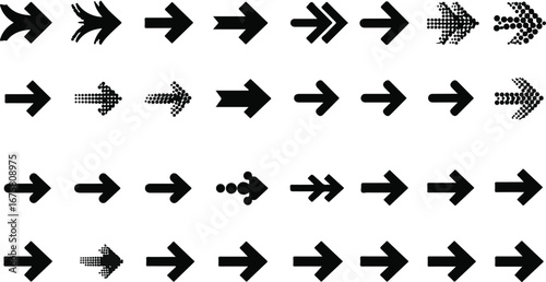Diverse Set of Black Arrow Icons and Symbols on White Background direction pointer