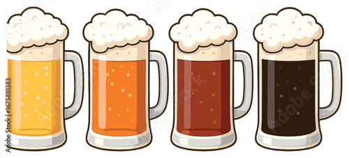 Beer types flat icons set. featuring lager, amber, ale, stout, porter, and dark beer symbols