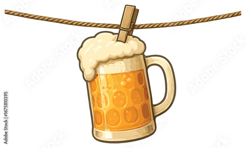 Beverage 3d icon set. featuring beer mug, foamy ale, drink glass, wooden clip, and rope design