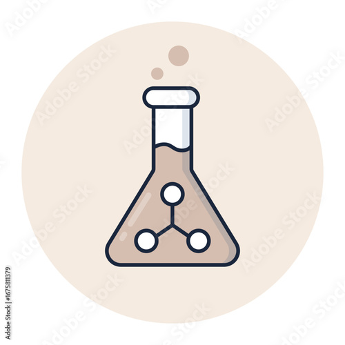 Single Flask with Molecules Vector Illustration for Chemistry, Biochemistry, and Laboratory Science