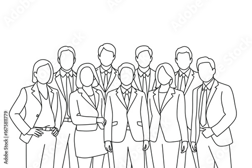 Diverse group of professionals standing together in formal attire