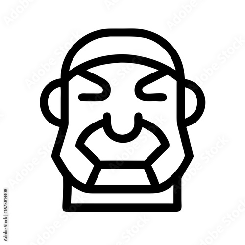 Ancient Mask Icon Set | Carved Stone Historical Cultural Artifact Outline Design Collection