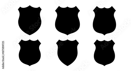 Collection of shield shape icons in black on white background perfect for design