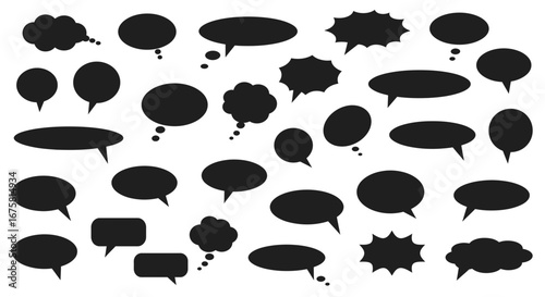 Diverse collection of speech bubbles and thought bubbles, communication and messages
