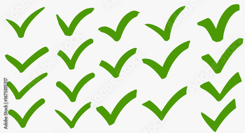 Seamless pattern of green check marks on white background for various designs