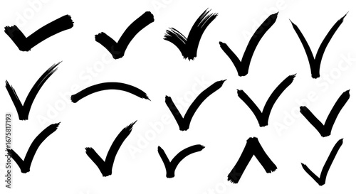 Collection of Hand Drawn Check Marks, Symbols of Approval and Validation
