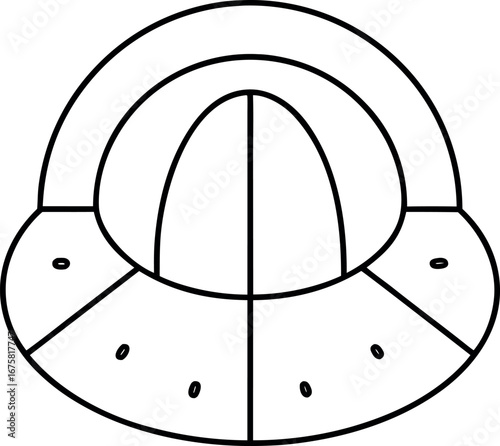 Abstract black and white circular design featuring rounded shapes and line segments offering a modern geometric aesthetic suitable for graphic applications