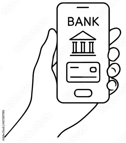 Mobile banking smartphone outline fintech payment icon illustration