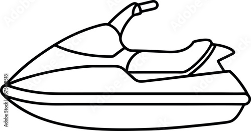 Jet Ski Illustration in Black and White Line Art Style for Water Sports and Recreation Designs Perfect for Summertime Activities and Adventures