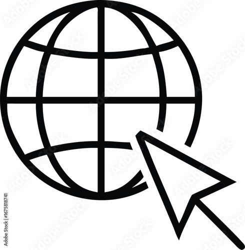Global internet access icon computer mouse cursor pointing to world globe network symbol