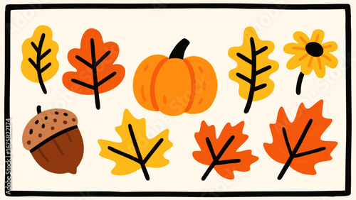 Retro and pop, simple Autumn illustration set. Cute. Simple. Event. fall. season. 
