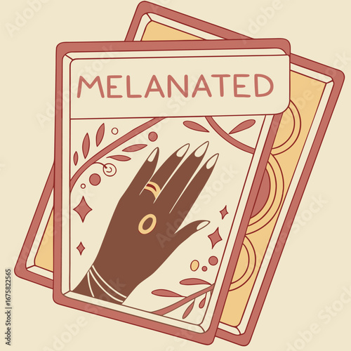 Two melanated cards featuring a dark skin hand adorned with golden rings displayed