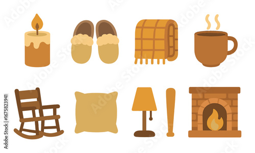 Cozy autumn vibes with warm candlelight, soft slippers, and inviting fireplace