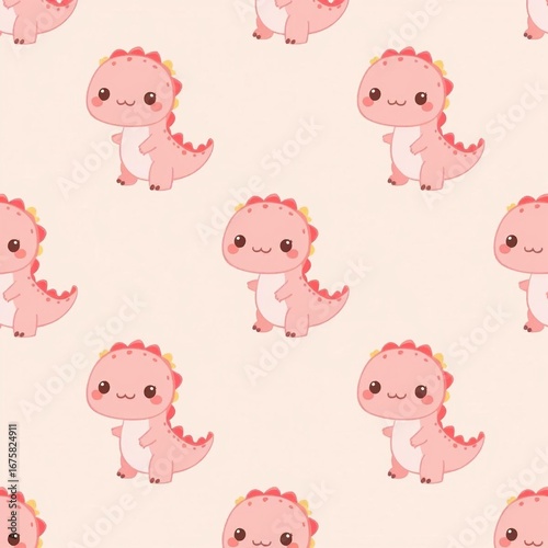 Seamless Kawaii Watercolor Pink Dinosaur Pattern – Cute Repeating Design