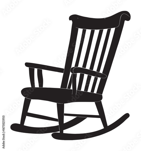 Vintage rocking chair silhouette vector graphic. Classic wooden furniture icon for concepts of home, comfort, and relaxation, isolated on a white background