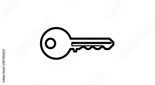 Simple Black Key Icon on White Background for Security and Access