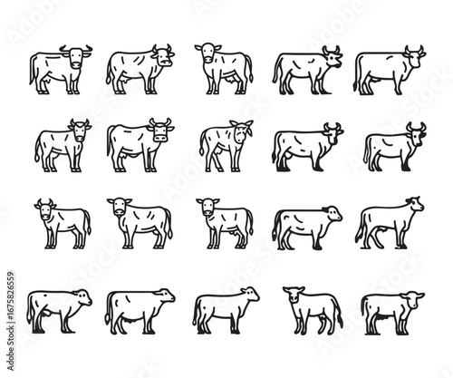 Cow icon set vector on white background