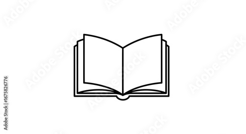 Open Book Illustration in Minimalist Black and White Style for Educational and Literary Design