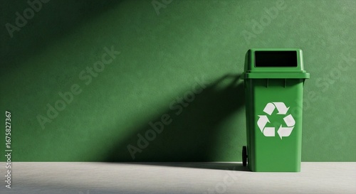 Wallpaper Mural Recycle Bin with Recycle Symbol Against Green Wall for Eco-Friendly Waste Management Torontodigital.ca