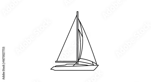 Minimalist Line Art Sailing Boat Illustration on White Background