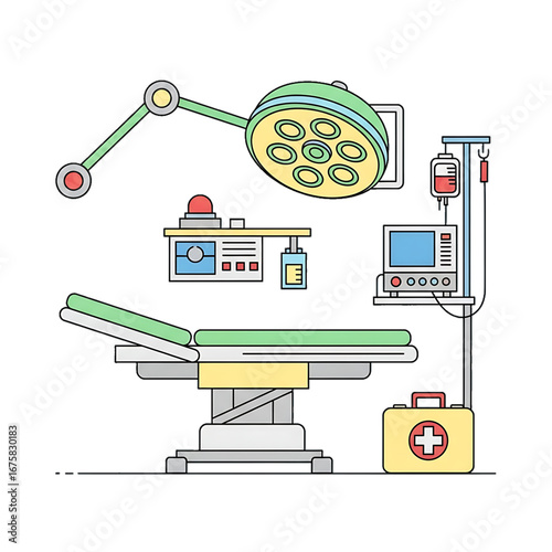 Surgical operating room with modern equipment.