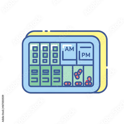 Pill organizer with morning and evening schedule.