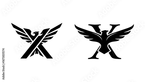 Dynamic Letter X Logos Featuring Eagle and Phoenix Bird Silhouettes