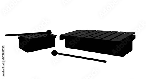 Silhouette of a Percussion Instrument Set with Mallets.