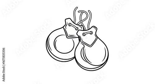 Black and white outline drawing of traditional Spanish castanets for music.