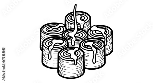 Conceptual illustration of leaky canned goods in black and white line art style