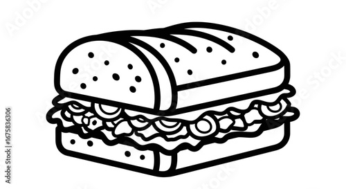 Delicious sandwich illustration with minimalist design style, perfect for posters