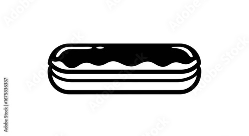 Eclair pastry illustration with chocolate icing, representing bakery and desserts for menu and