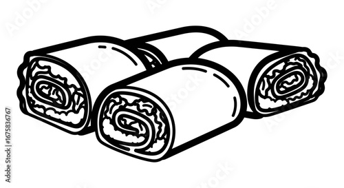 Illustration of a shawarma roll, offering a detailed black and white outline design